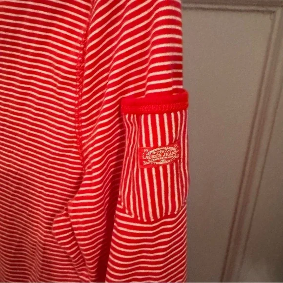 Lauren Ralph Lauren Top Boat Neck w/ buttons Red/white Stripes Logo Pocket XL - Picture 3 of 10